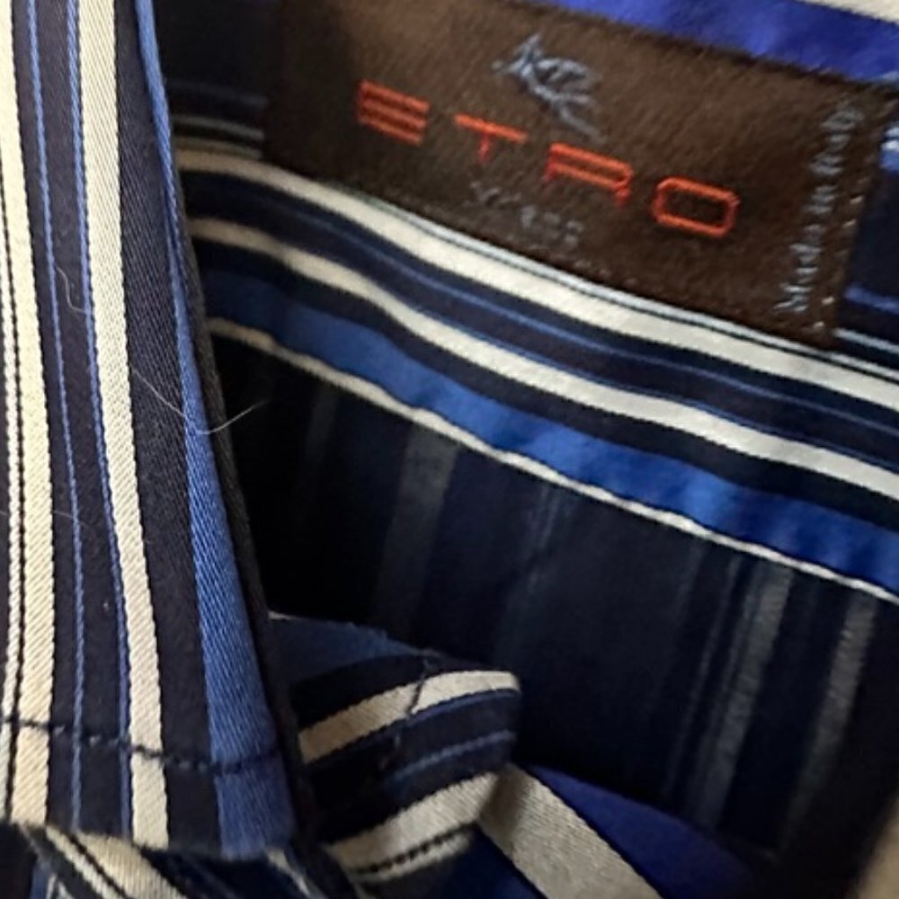 Etro Blue Button Down Shirt Dress Formal Cotton Size XL Extra Large 43 Striped - Picture 8 of 8